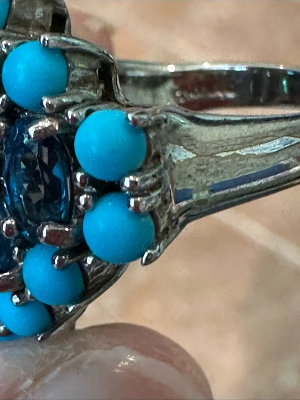 Turquoise and Blue Cluster Cocktail Ring - Women Jewelry
